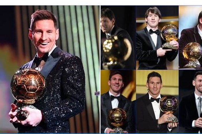 Lionel Messi dengan tujuh koleksi trofi Ballon d'Or.