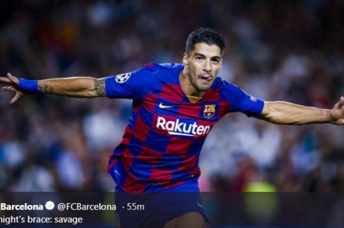 Striker Barcelona, Luis Suarez, dalam laga kontra Inter Milan di Camp Nou pada Rabu (2/10/2019).