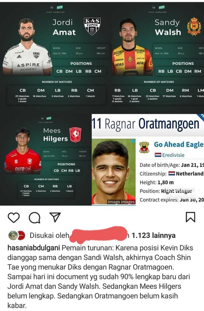 Postingan Hasani Abdulgani soal Kevin Diks, Sandy Walsh, dan Ragnar Oratmangoen.