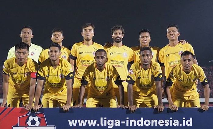 Skuat Semen Padang saat laga melawan Bali United pada pekan ke-13 Liga 1 2019.