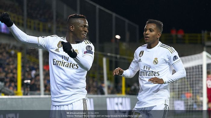 Dua bintang muda Brasil yang memperkuat Real Madrid, Vinicius Jr (kiri) dan Rodrygo Goes.