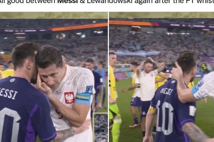 Momen perbincangan Lionel Messi dan Robert Lewandowski.