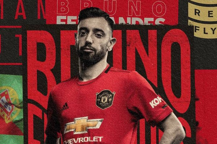 Grafis Manchester United untuk umumkan transfer Bruno Fernandes