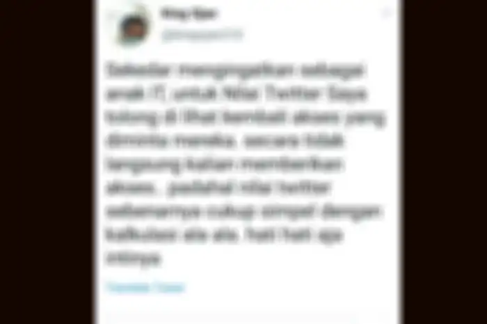 Tangkapan layar netizen Twitter yang membagikan bahayanya aplikasi Nilai Twitter Saya