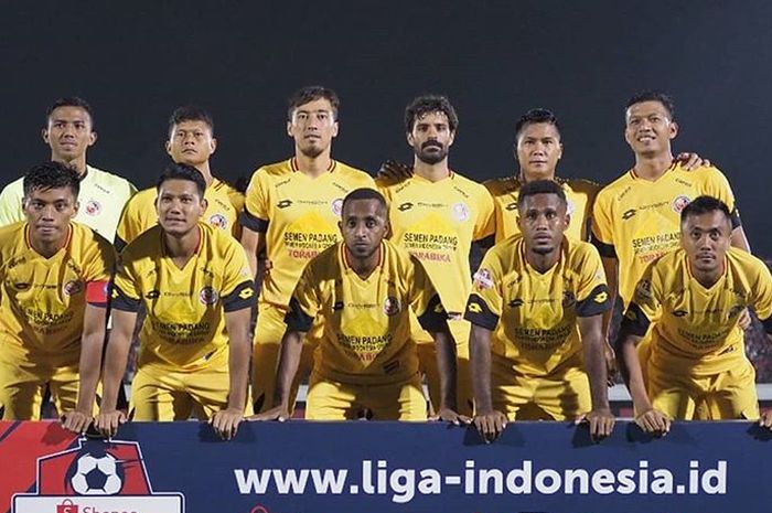 Skuat Semen Padang saat laga melawan Bali United pada pekan ke-13 Liga 1 2019.