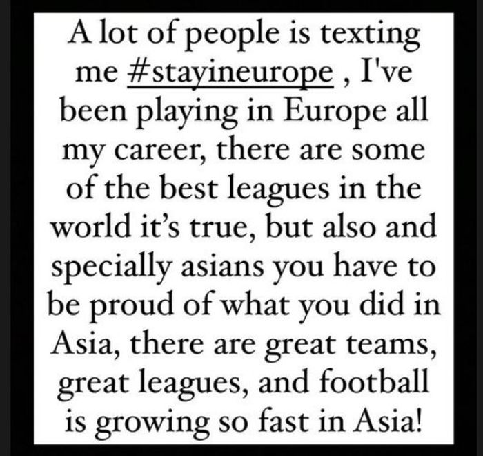 Tangkapan layar dari unggahan Jordi Amat terkair desakan untuk tetap berada di Liga Eropa.