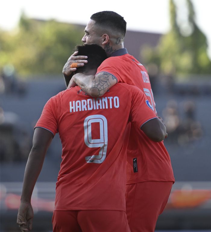 Selebrasi Striker Borneo FC, Ahmad Nur Hardianto di laga melawan Arema FC pada pekan perdana Liga 1 2022-2023