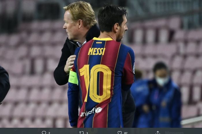 Lionel Messi dan pelatih Barcelona, Ronald Koeman.