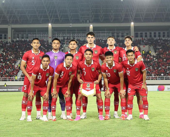 Skuad timnas U-23 Indonesia saat lawan Turkmenistan di Kualifikasi Piala Asia U-23 2024.