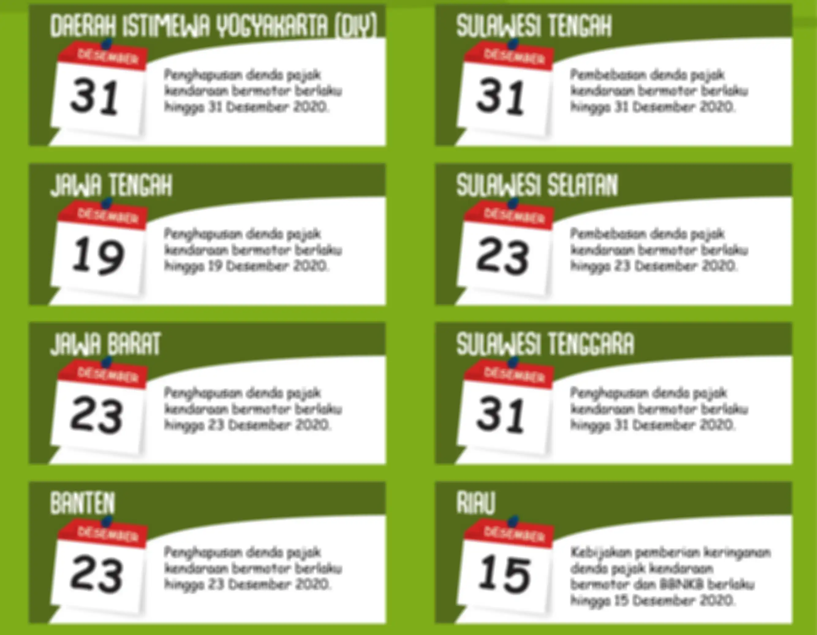Ilustrasi infografik daftar 14 provinsi yang bebaskan denda pajak kendaraan.