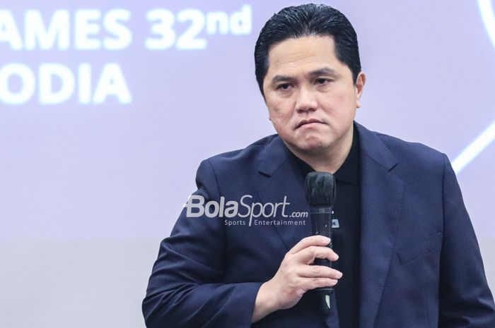 Ketua Umum PSSI, Erick Thohir, saat ditemui di Hotel Sultan, Senayan, Jakarta, Jumat (21/4/2023) sore.