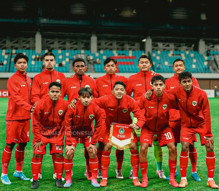 Skuad timnas U-20 Indonesia saat melawan timnas U-20 Iran di Piala Asia U-20 2025.