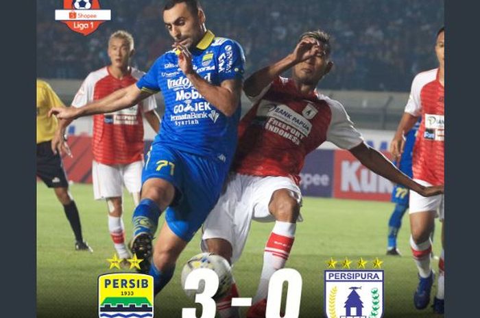 Artur Gevorkyan (kiri) mencetak dua gol Persib Bandung ke gawang Persipura dalam laga pekan pertama Liga 1 2019 di Stadion Si Jalak Harupat, Bandung, 18 Mei 2019.