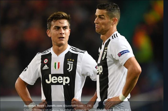 Ekspresi dua bintang Juventus, Paulo Dybala (kiri) dan Cristiano Ronaldo (kanan).