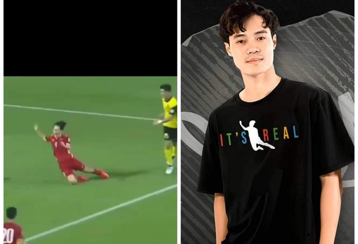 Baju buatan Nguyen Van Toan yang menggambarkan dirinya saat terjatuh kala menghadapi Malaysia di Kualifikasi Piala Dunia 2022.