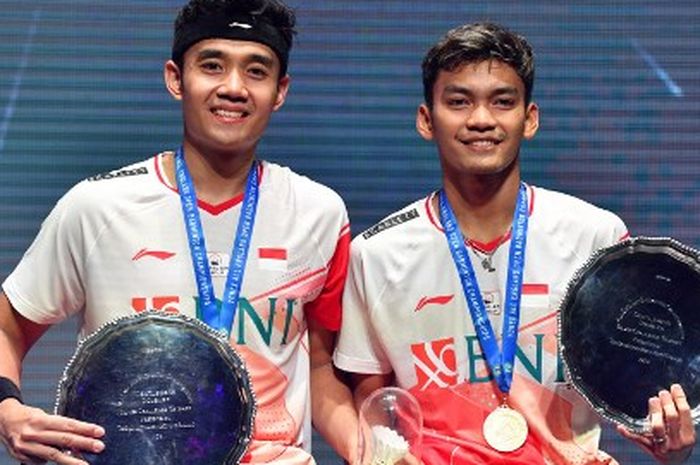 Ganda putra Indonesia, Muhammad Shohibul Fikri/Bagas Maulana saat menjuarai All England Open 2022, Minggu (20/3/2022)