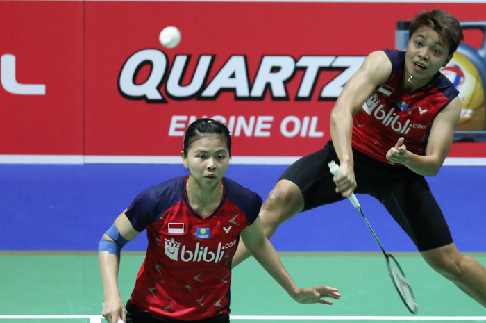 Pasangan Indonesia, Greysia Polii/Apriyani Rahayu ketika bertanding pada babak kedua Kejuaraan Dunia Bulutangkis 2019 Rabu (21/8/2019).