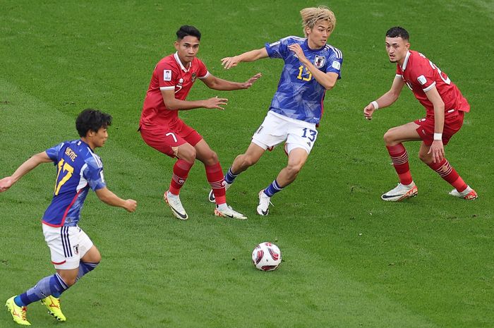 Suasana pertandingan antara timnas Indonesia melawan Jepang dalam laga pamungkas Grup D Piala Asia 2023 yang berlangsung di Stadion Al Thumama, Doha, Rabu (24/1/2024).