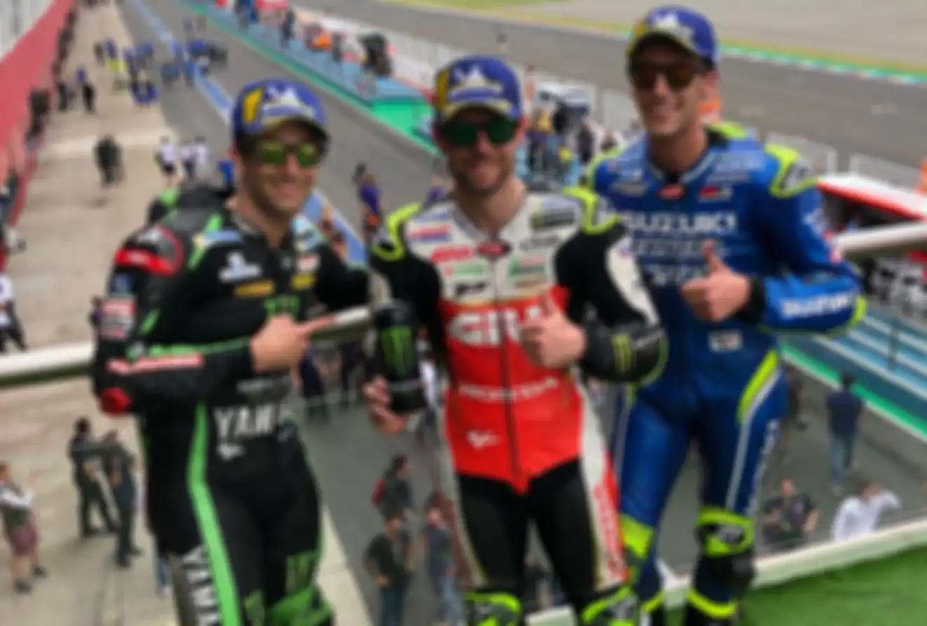 Podium MotoGP Argentina 2018, Cal Crutchlow juaranya (tengah), diikuti Johann Zarco (kiri) dan Alex Rins (kanan)