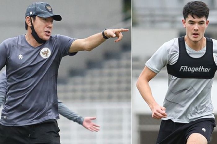 Kolase foto Elkan Baggott (kanan) dan eks pelatih Timnas Indonesia, Shin Tae-yong.