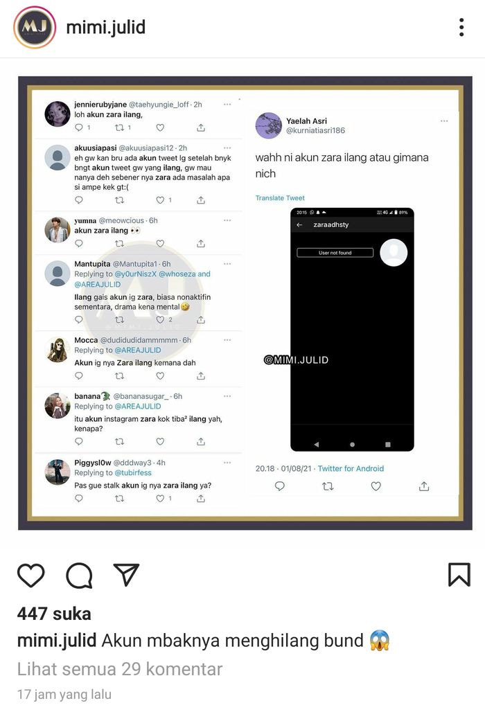 Akun Adhisty Zara menghilang dari Instagram