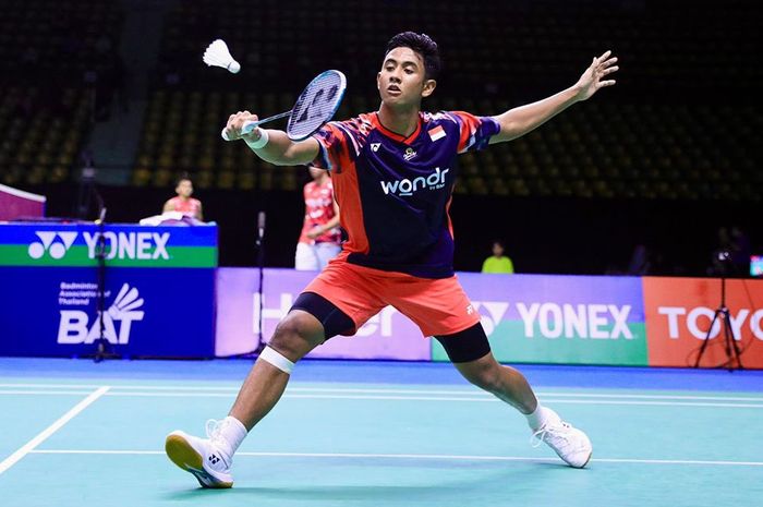 Pebulu tangkis tunggal putra Indonesia, Alwi Farhan, pada perempat final Thailand Masters 2025 di Nimibutr Stadium, Bangkok, Jumat (31/1/2025).