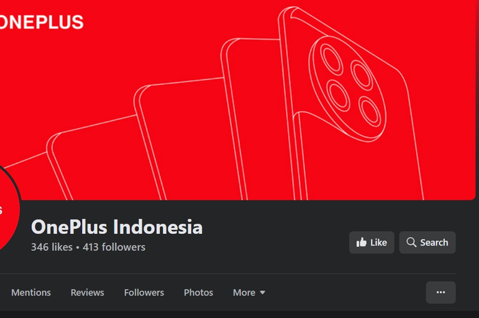 Halaman depan akun OnePlus Indonesia di Facebook. 