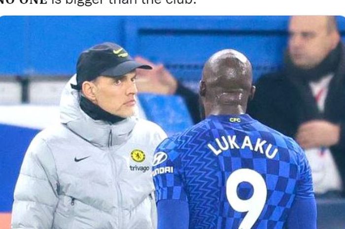 Pelatih Chelsea, Thomas Tuchel, dan Romelu Lukaku.