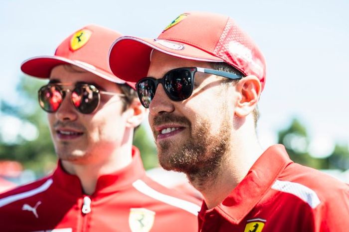 Dua pembalap Ferrari, Charles Leclerc (kiri) dan Sebastian Vettel (kanan)