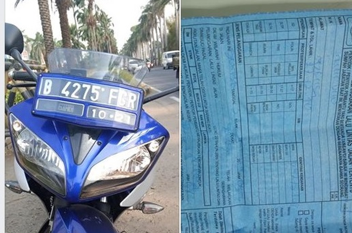 Postingan pegendara Yamaha R15 yang kena tilang.