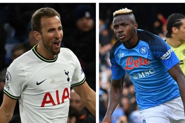 Harry Kane (kiri) dan Victor Osimhen, pemain incaran Manchester United untuk perkuat pos penyerang utama di bursa transfer musim panas nanti.