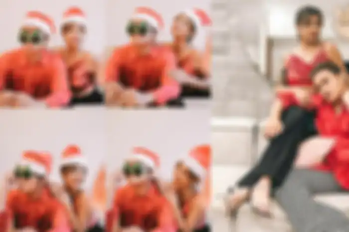 Kolase foto Awkarin dan Gangga Kusuma saat merayakan Natal 2021.