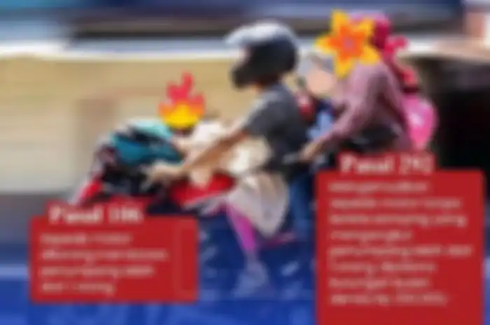 Pemotor dilarang berboncengan lebih dari dua orang.