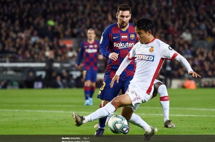 Aksi pemain muda Mallorca, Takefusa Kubo, dalma laga melawan Barcelona di Camp Nou, Sabtu (7/12/2019).