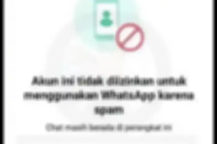 Tampilan WhatsApp memunculkan notifikasi Akun ini tidak diizinkan menggunakan WhatsApp
