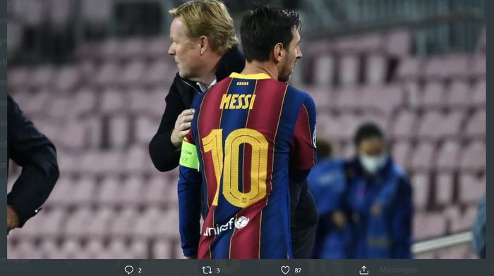 Lionel Messi dan pelatih Barcelona, Ronald Koeman.