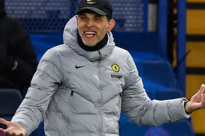 Reaksi Thomas Tuchel dalam duel Liga Champions antara Chelsea vs Real Madrid di Stamford Bridge, London (6/4/2022).