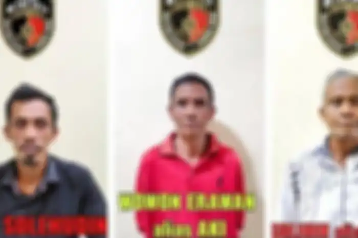 Kolase tiga tersangka pembunuhan berencana di Bekasi dan Cianjur, Dede Solehudin (kiri), Wowon Erawan (tengah), dan Solihin alias Duloh (kanan)