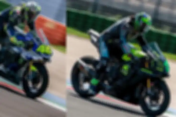Valentino Rossi (kiri) dan muridnya Franco Morbidelli (kanan) latihan ngegas motor Yamaha R1 di sirkuit Misano, pekan lalu
