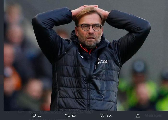 Reaksi pelatih Liverpool, Juergen Klopp.