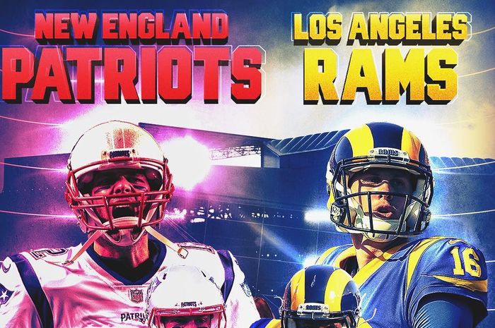 Poster laga Super Bowl LIII yang mempertemukan New England Patriots kontra Los Angeles Rams.