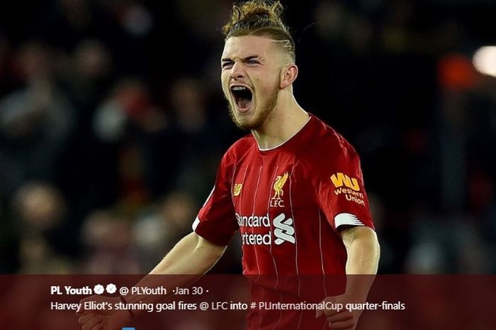 Gelandang muda klub Liverpool, Harvey Elliott.