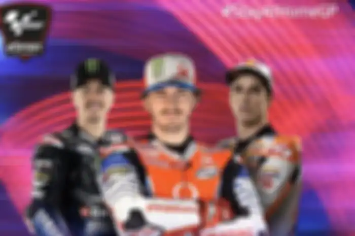 Podium MotoGP Virtual race kedua persis dengan yang pertama. Yang beda posisinya. Francesco Bagnaia (tengah) juaranya, Maverick Vinales (kiri) posisi kedua dan Alex Marquez (kanan) posisi ketiga