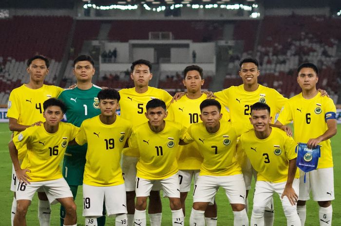 Skuad timnas U-23 Brunei Darussalam melawan timnas U-23 Malaysia di ASEAN Cup U-23 2025.