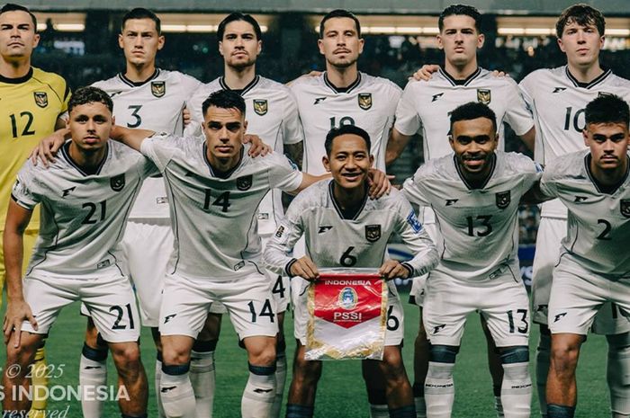 Skuad timnas Indonesia melawan Jepang di Stadion Suita, Jepang, Selasa (10/6/2025).