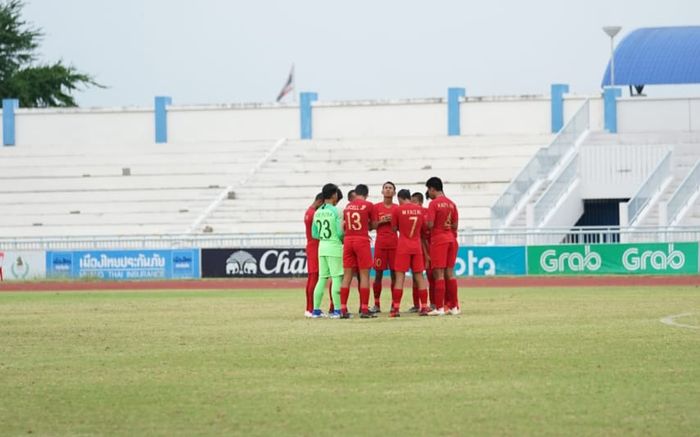 Timnas U-15 Indonesia sebelum hadapi timnas U-15 Thailand pada babak semifinal Piala AFF U-15 2019.