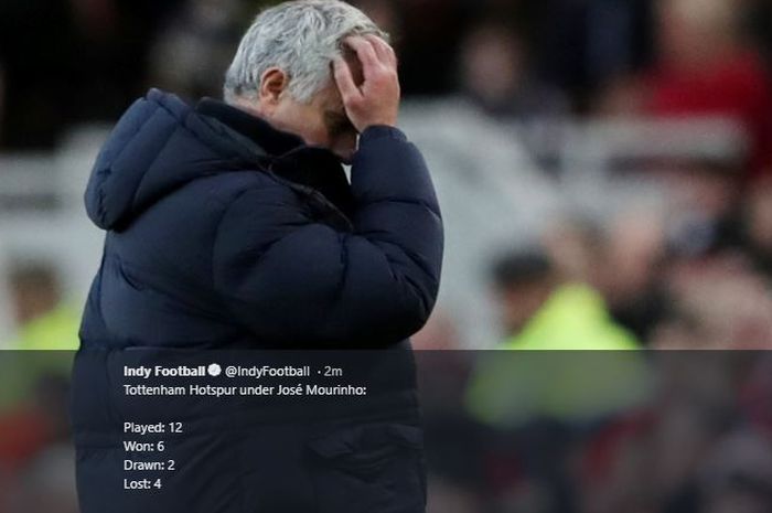 Ekspresi Jose Mourinho saat Tottenham Hotspur ditahan imbang Middlesbroudh di Riverside Stadium, Minggu (5/1/2020) pada laga babak ketiga Piala FA