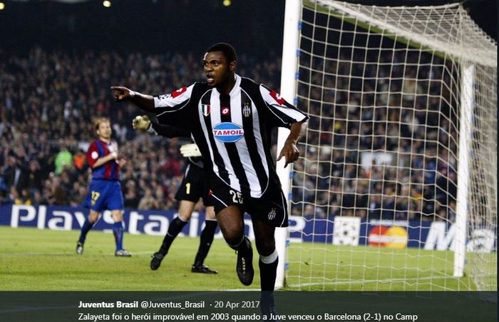 Marcelo Zalayeta mencetak gol penentu kemenangan Juventus atas Barcelona di perempat final Liga Champions di Camp Nou, 2003.