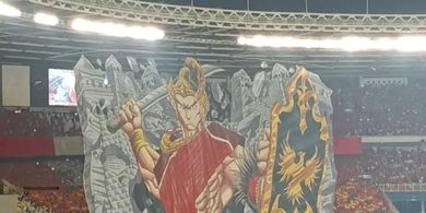 Timnas Indonesia Vs China - Ada Tifo Gatotkaca Dobrak Tembok Raksasa Tiongkok dari La Grande Indonesia