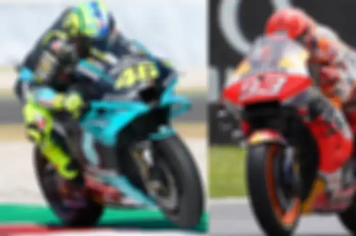 Ternyata pembalap MotoGP Valentino Rossi (kiri) tidak kalah hebat dari Marc Marquez (kanan) di sirkuit MotoGP Sachsenring Jerman